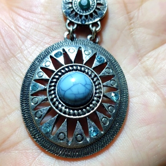 Antique Turquoise Double Beautiful Earrings Silver Tone &  Stones - Picture 12 of 12